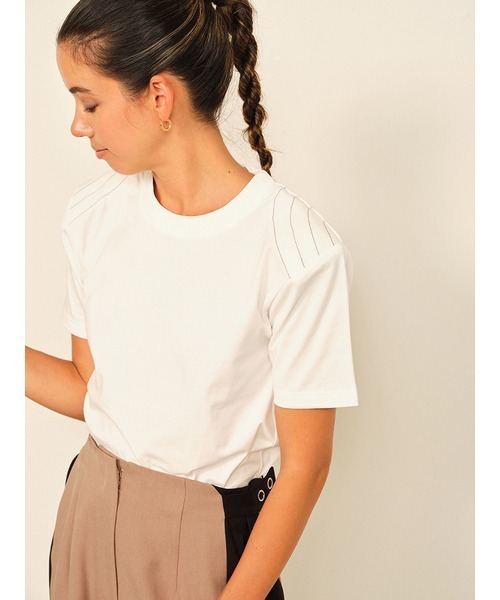 tシャツ パワーショルダーカットソー レディース 楽天市場】パワーショルダー トップス tシャツ 五分袖 半袖