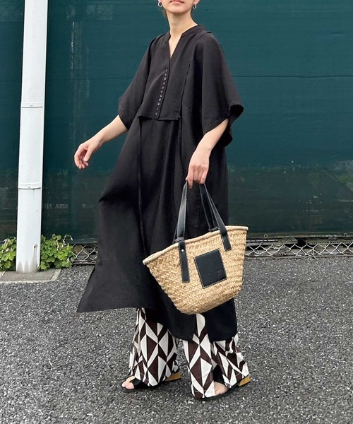 CORNERS パンツ 幾何学柄サイドスリットパンツ レディース