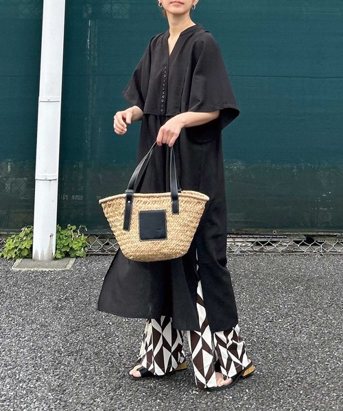 CORNERS パンツ 幾何学柄サイドスリットパンツ レディース