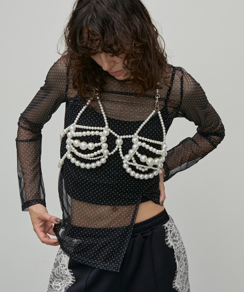 uyu. キャミソール back ribbon pearl bustier / バックリボンパール