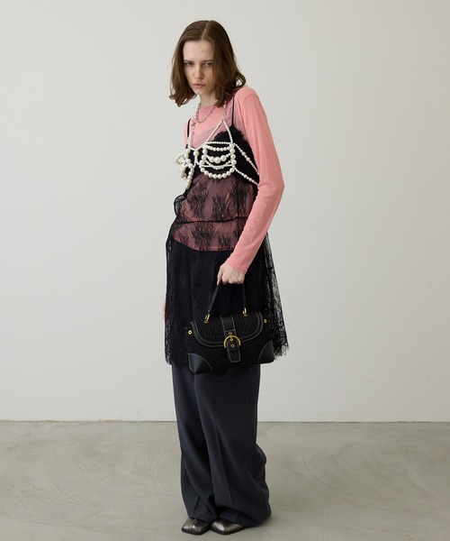 uyu. キャミソール back ribbon pearl bustier / バックリボンパール