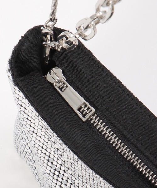 BIMBA Y LOLA/クリスタル付メタルメッシュミニショルダーバッグ Mini silver metallic mesh crystals bag