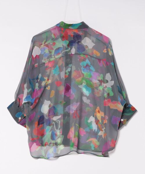 H.A.K シャツ ブラウス エステルシフォンアートフラワープリント  