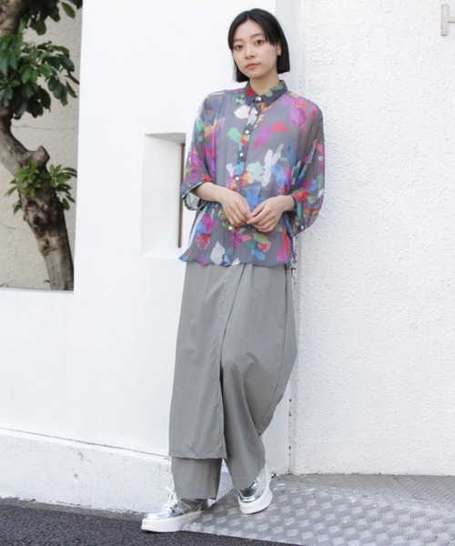 H.A.K シャツ ブラウス エステルシフォンアートフラワープリント  