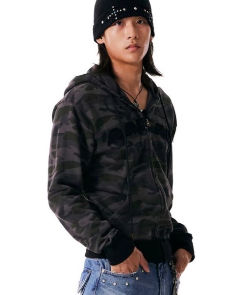 AAKAM パーカー 「AAKAM」Contrast Logo Zip-up Hoodie メンズ