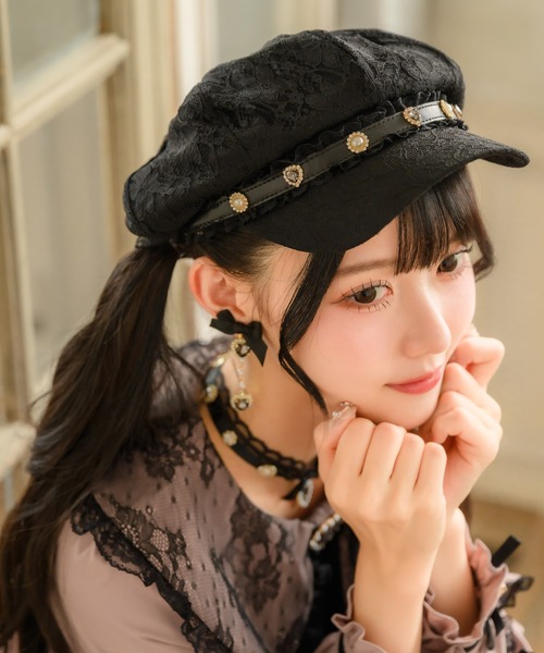 ROJITA（ロジータ） 帽子 キャスケット レースフリルビジュベルト付き