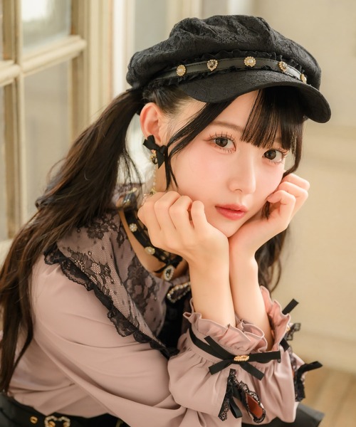 新品タグ付き　レースフリルビジュベルト付きキャスケット　ブラック　ロジータ　量産 ロジータ ROJITA ビジュベルト付きレースキャスケット