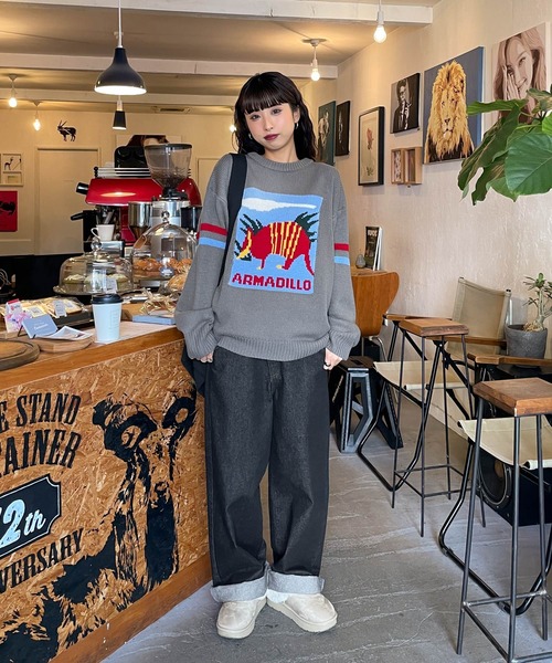 ニット セーター ロゴジャガードライン入りニット レディース