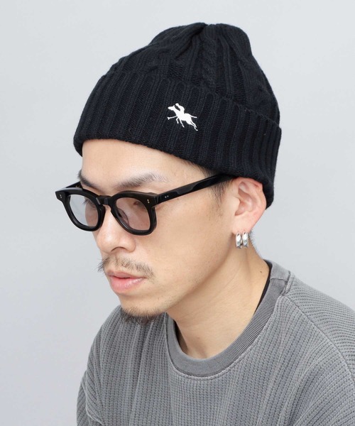 ニット帽 ニットキャップ POLO刺繍 ケーブル編み ニットワッチ（ニット