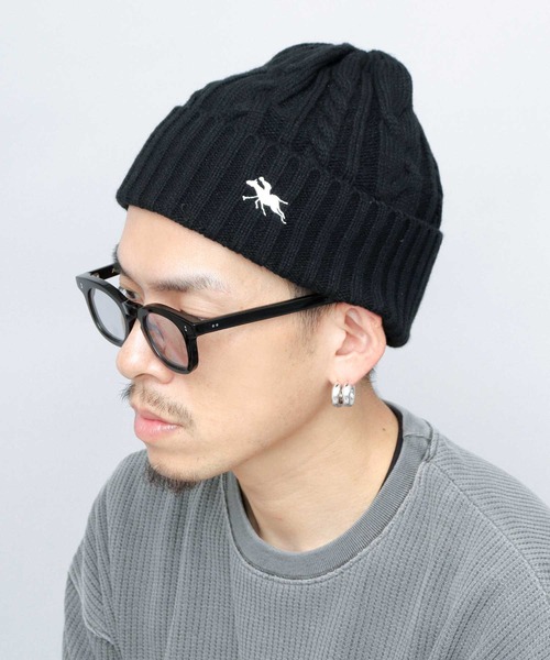 ニット帽 ニットキャップ POLO刺繍 ケーブル編み ニットワッチ（ニット