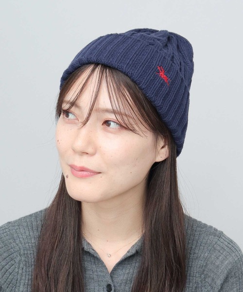 ニット帽 ニットキャップ POLO刺繍 ケーブル編み ニットワッチ（ニット