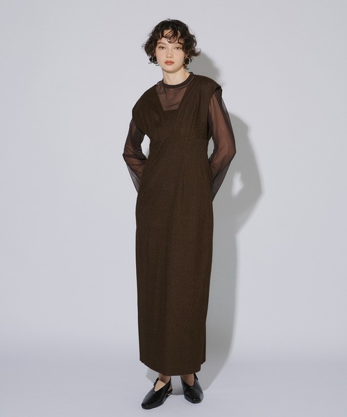 アンドレスド　V line jacquard dress Ｌサイズ ANDRESD ドレス V line jacquard dress Vラインジャガードドレス