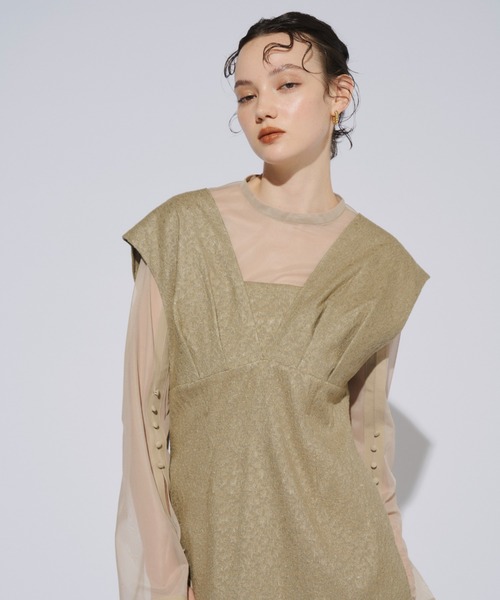 ANDRESD ドレス Vラインジャガードドレス / V line jacquard dress