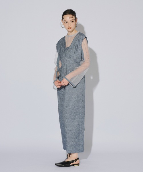 Vラインジャガードドレス / V line jacquard dress ANDRESD ドレス Vラインジャガードドレス / V line jacquard dress