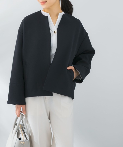 ジャケット ノーカラージャケット UVカットトリプルクロス