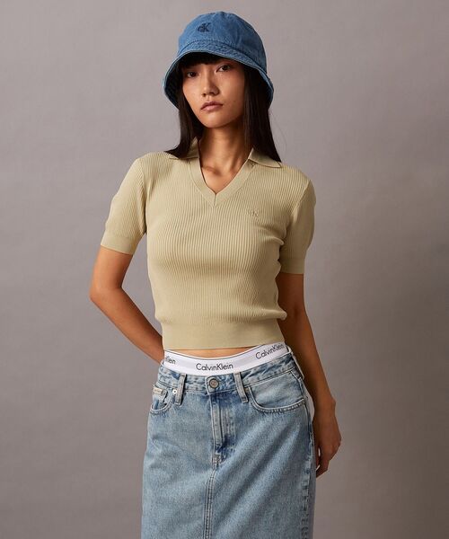 ニット セーター Vネックニット - センシュアルリブベビープルオーバー レディース Calvin Klein ニット セーター Vネックニット - センシュアル