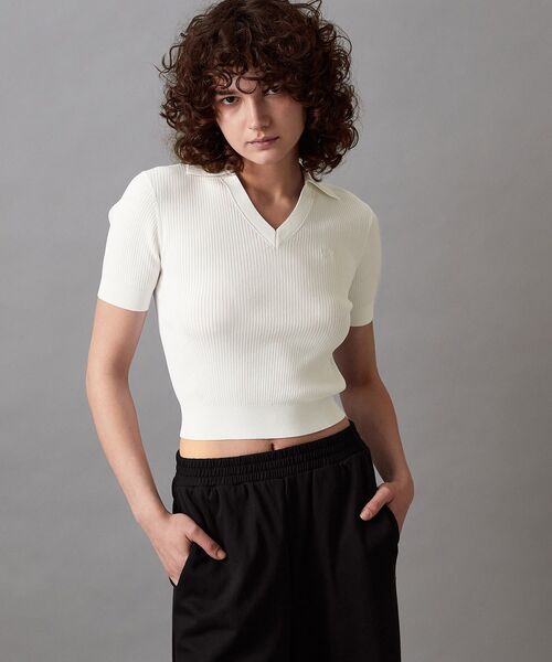ニット セーター Vネックニット - センシュアルリブベビープルオーバー レディース Calvin Klein ニット セーター Vネックニット - センシュアル