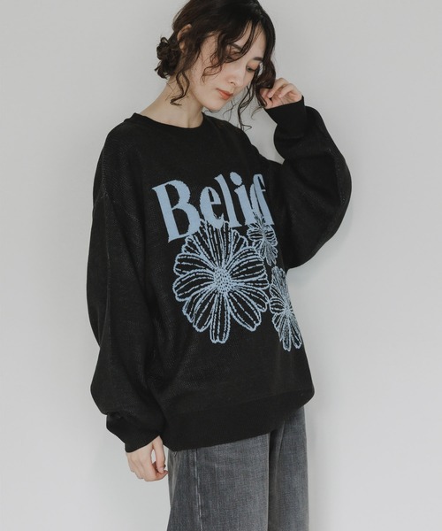 SUGGESTION セーター ニット SUGGESTION/サジェッション フラワー