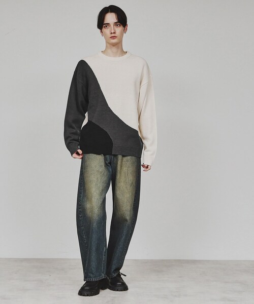 tk.TAKEO KIKUCHI（ティーケータケオキクチ） セーター ニット カーブ