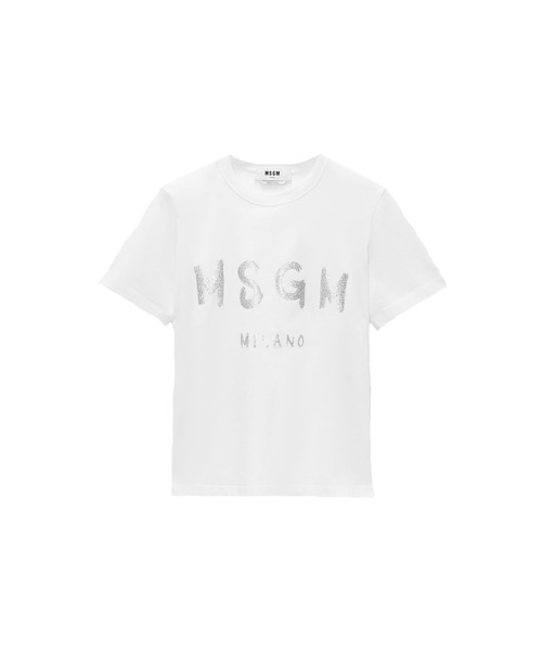 MSGM - 新品　MSGM レディース　XS ロゴTシャツ　ホワイト　半袖　白　プレゼント MSGM（エムエスジーエム） tシャツ 半袖 「NEW」MSGM ブラッシュロゴT