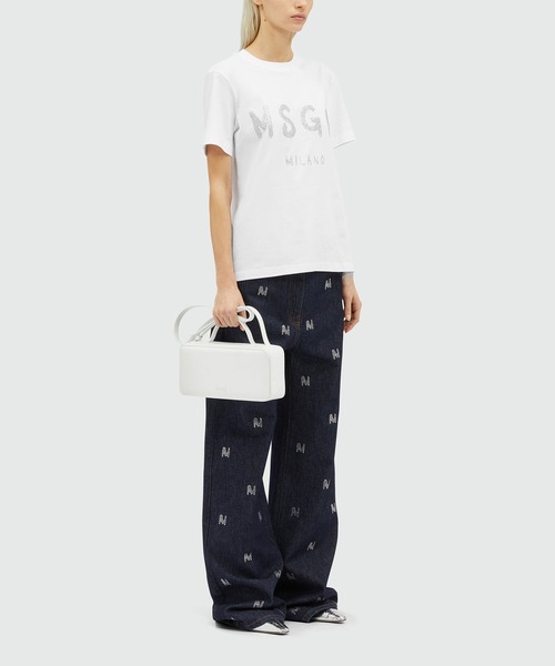 ★MSGM★グリッターブラッシュドロゴ半袖Tシャツ NEW】MSGM ブラッシュロゴTシャツ【GLITTER PRINT】（Tシャツ