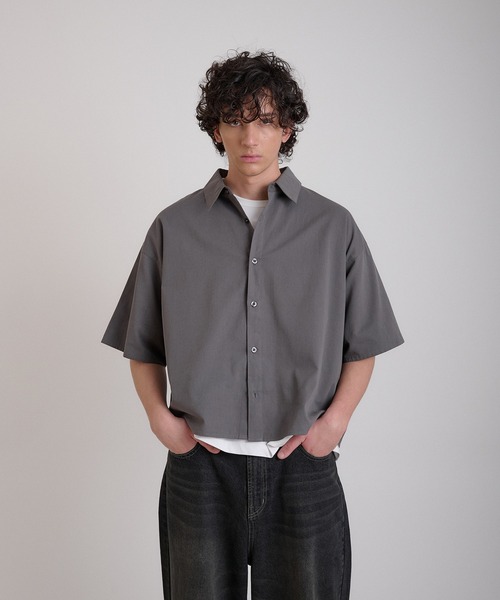 新品❤️v12❤️メンズシャツ Regen Glanz シャツ cropped short sleeve shirt/クロップド