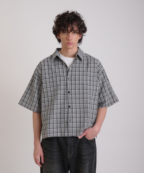 新品❤️v12❤️メンズシャツ Regen Glanz シャツ cropped short sleeve shirt/クロップド
