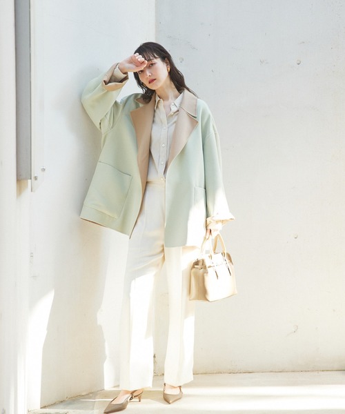 qualite（カリテ） ノーカラーコート コート 「リバーシブル可能」バイ