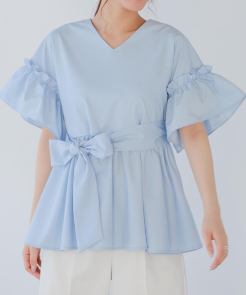 Fit more（フィットモア） ウエストリボンベルトドルマンペプラム 