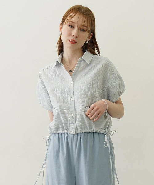 ブラウス シャツ STRIPED PUFF SLEEVE SHIRTS レディース