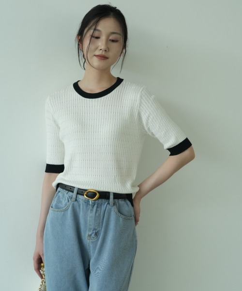 tシャツ 半袖 柔らか素材で夏も快適。「きちんと見え」配色ライン半袖