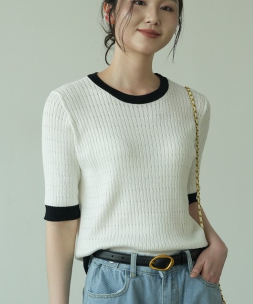 tシャツ 半袖 柔らか素材で夏も快適。「きちんと見え」配色ライン半袖