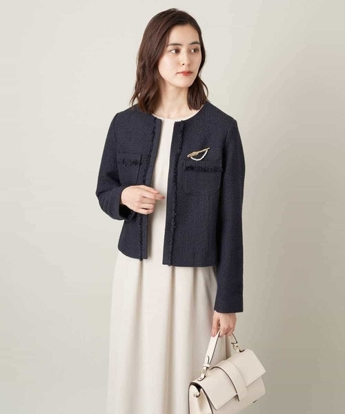 「a.v.v」 ツイードジャケット 36 ネイビー レディース_画像2