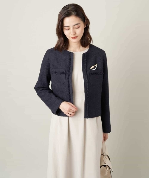 「a.v.v」 ツイードジャケット 36 ネイビー レディース_画像3