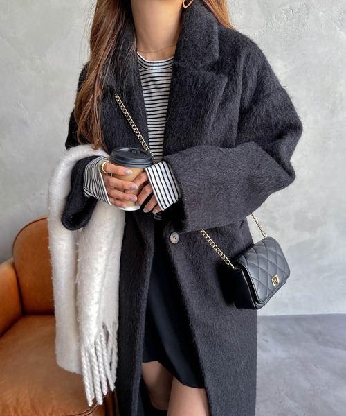 「andme」 チェスターコート M ブラック レディース_画像4