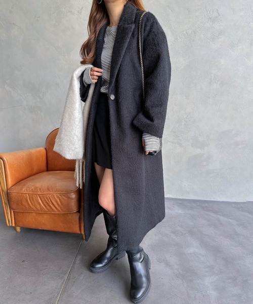 「andme」 チェスターコート M ブラック レディース_画像9