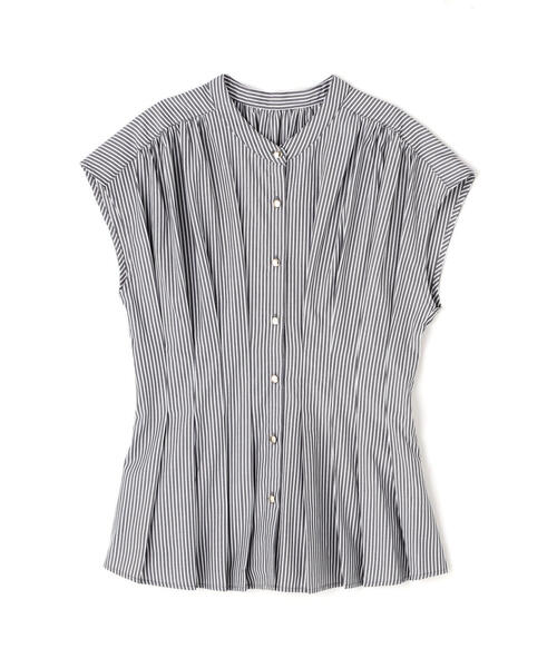 ブラウス シャツ ウエストタック入り五分袖ストライプシャツ レディース NATURAL BEAUTY BASIC ブラウス シャツ ウエストタック