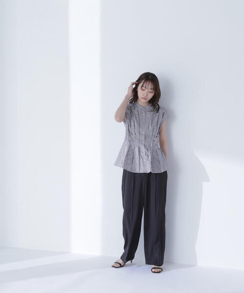 ブラウス シャツ ウエストタックストライプブラウス レディース NATURAL BEAUTY BASIC ブラウス シャツ ウエストタック