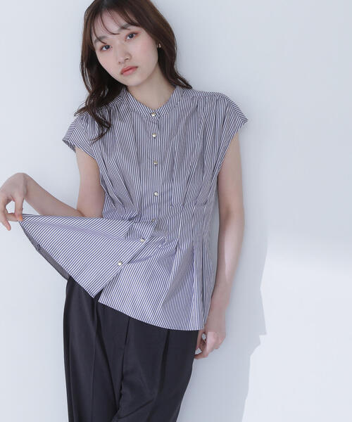 ブラウス シャツ ウエストタックストライプブラウス レディース NATURAL BEAUTY BASIC ブラウス シャツ ウエストタック