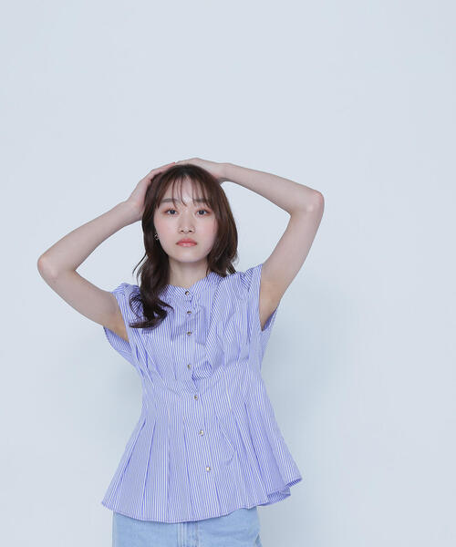 ブラウス シャツ ウエストタックストライプブラウス レディース NATURAL BEAUTY BASIC ブラウス シャツ ウエストタック
