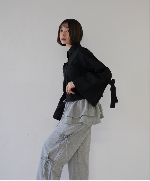 Uenui スウェットパンツ ジャージ ウエストフリル レイヤード