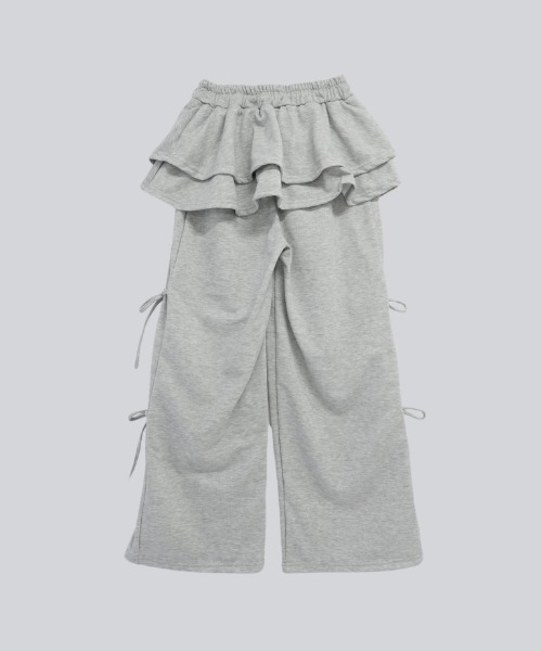 Uenui スウェットパンツ ジャージ ウエストフリル レイヤード