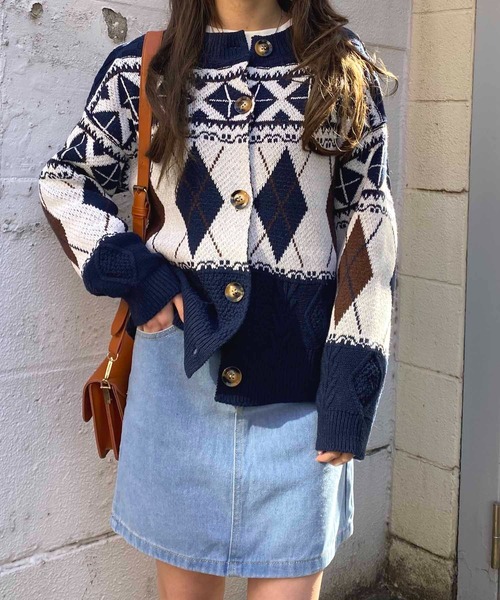 「NANEA」 ニットカーディガン フリー ネイビー レディース_画像4