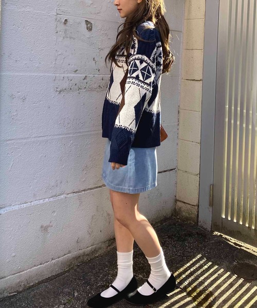 「NANEA」 ニットカーディガン フリー ネイビー レディース_画像6