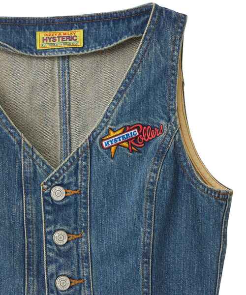 ベスト ジレ HYSTERIC ROLLERS刺繍 デニムベスト レディース HYSTERIC GLAMOUR ベスト ジレ ROLLERS刺繍 デニムベスト