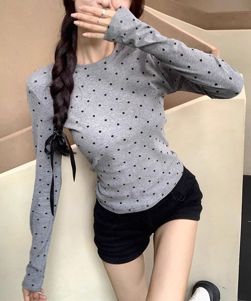 ダブルアールエル ダークブルー ドット柄 長袖カットソー XS HALEY PESCA tシャツ HALEY PESCA/ドット柄 カットソー 長袖