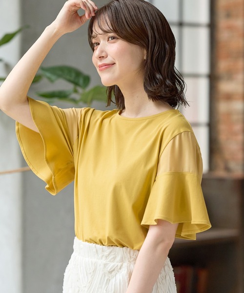 HANITA 売れ筋商品|||ハニタ Tシャツ トップス レディース Tops Orange Honeys tシャツ 「ハニさら・接触冷感・UVカット」袖シアー