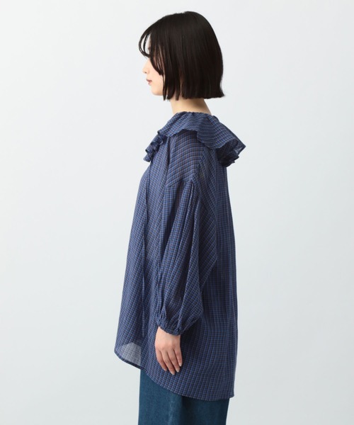 高山都　oblekt リボンブラウス　ブルー 売り切れ商品 高山都さんコラボ》コットン柄アソートフリルブラウス（シャツ