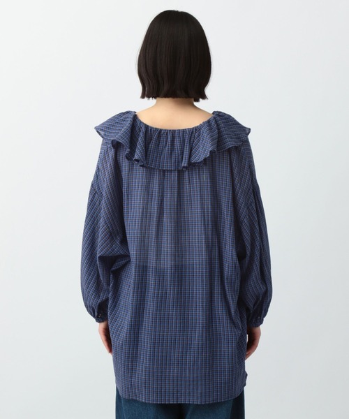 高山都　oblekt リボンブラウス　ブルー 売り切れ商品 高山都さんコラボ》コットン柄アソートフリルブラウス（シャツ