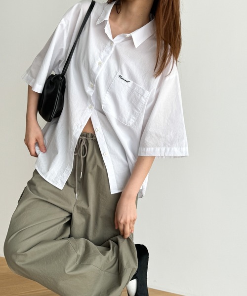 ブラウス シャツ El mar　胸刺繍コットンボイルシャツ レディース